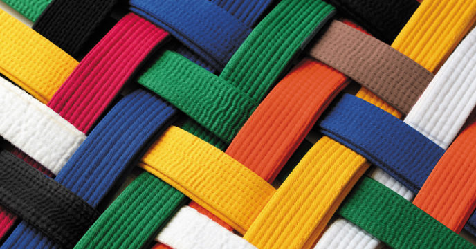 Colorful of martial arts belts rank system background